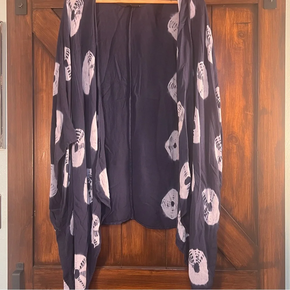 Lane Bryant Navy Blue Poncho Cover Up with White Circle Tie Dye Pattern One Size